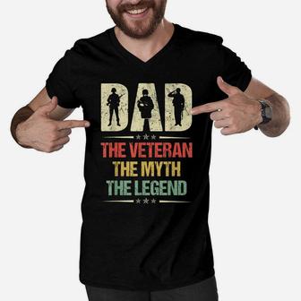 Retro Vintage Dad - The Veteran The Myth The Legend Men V-Neck Tshirt | Crazezy