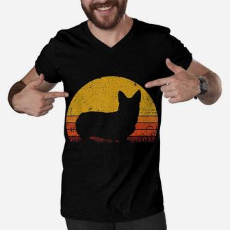 Retro Welsh Corgi Shirt Dog Mom Dog Dad Gift Vintage Corgi Men V-Neck Tshirt | Crazezy