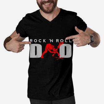 Rock N Roll Dad Fathers Day - Vintage Guitar Player Gift Men V-Neck Tshirt | Crazezy CA