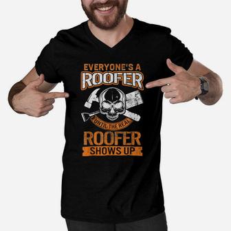 Roofer Shows Up Fathers Day For Him Dad Papa Grandpa Roofing Men V-Neck Tshirt | Crazezy DE