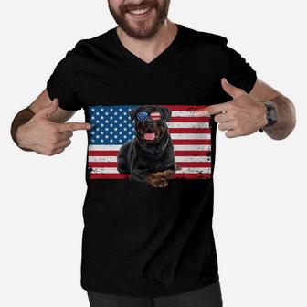 Rottweiler Dad American Flag Dog Lover Owner Rottie Dad Cute Men V-Neck Tshirt | Crazezy