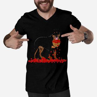Rottweiler Valentines Day Dog Dad Dog Mom Flowers Men V-Neck Tshirt - Monsterry