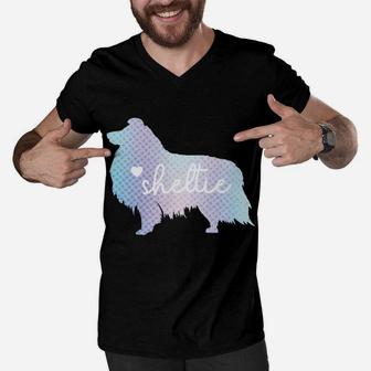 Sheltie Dog Heart | Sheltie Mom Shetland Sheepdog Dad Men V-Neck Tshirt | Crazezy