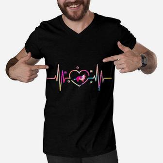 Shetland Sheepdog Mom Dad Tie Dye Heartbeat Dog Lover Men V-Neck Tshirt | Crazezy