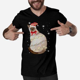 Siamese Cat Christmas Light Xmas Mom Dad Gifts Sweatshirt Men V-Neck Tshirt | Crazezy