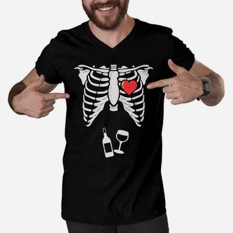 Skeleton Wine Xray Pregnancy Announcement Soon Dad Men V-Neck Tshirt - Thegiftio UK