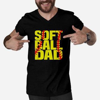 Softball Dad Men V-Neck Tshirt | Crazezy AU