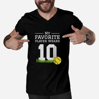 Softball Number 10 Fan Mom Dad Grandma Sister Men V-Neck Tshirt | Crazezy UK