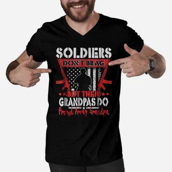 Soldiers Don't Brag Proud Army Grandpa Shirt Grandparent Tee Men V-Neck Tshirt | Crazezy
