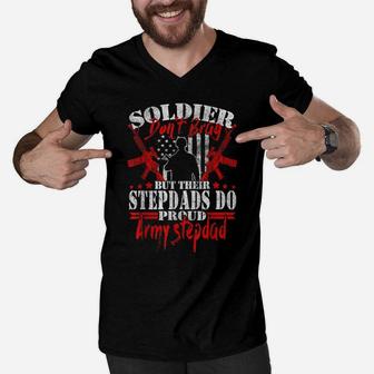 Soldiers Don't Brag Stepdads Do Proud Army Stepdad Dad Gift Men V-Neck Tshirt | Crazezy