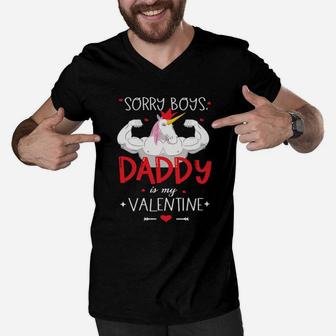 Sorry Boys Daddy Is My Valentine Men V-Neck Tshirt - Monsterry