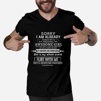 Sorry I Am Already Taken By A Freaking Awesome Girl Men V-Neck Tshirt - Seseable
