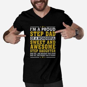 Step Dad Of A Wonderful Sweet And Awesome Step Daughter Men V-Neck Tshirt - Thegiftio