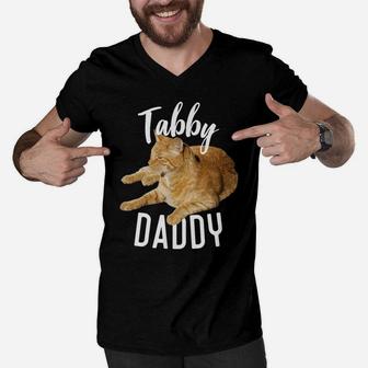 Tabby Daddy Cat Lover Funny Saying Graphic Gift Men V-Neck Tshirt | Crazezy UK