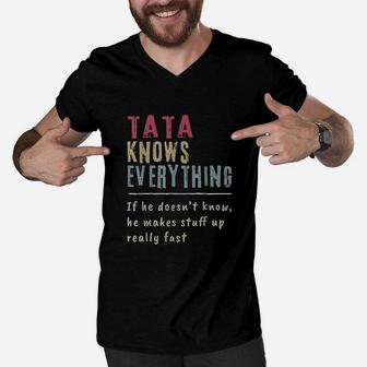 Tata Know Everything Grandpa Gift Men V-Neck Tshirt - Thegiftio UK