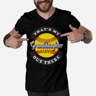 That's My Granddaughter Out There Softball Grandma Grandpa Men V-Neck Tshirt | Crazezy UK