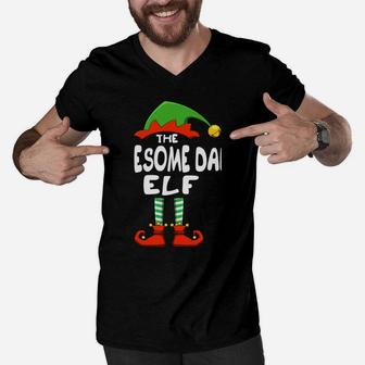 The Awesome Dad Elf Funny Matching Family Christmas Sweatshirt Men V-Neck Tshirt | Crazezy