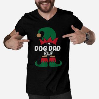 The Dog Dad Elf Christmas Shirts Matching Family Group Party Men V-Neck Tshirt | Crazezy