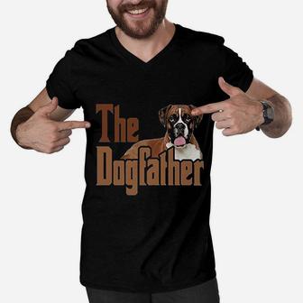 The Dogfather Cute Boxer Dog Apron Dog Dad Kitchen Baking Men V-Neck Tshirt | Crazezy UK