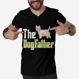 The Dogfather West Highland White Terrier Funny Dog Owner Men V-Neck Tshirt | Crazezy UK
