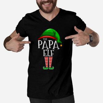 The Papa Elf Family Matching Group Christmas Gift Grandpa Men V-Neck Tshirt | Crazezy DE