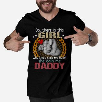 There Is This Girl Kinda Stole My Heart She Calls Me Daddy Men V-Neck Tshirt | Crazezy DE