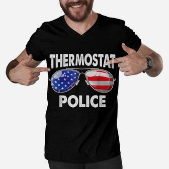 Thermostat Police T Shirt Usa Flag Sunglasses Fathers Day Men V-Neck Tshirt | Crazezy AU