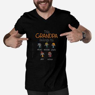 This Grandpa Belongs To Men V-Neck Tshirt - Thegiftio UK