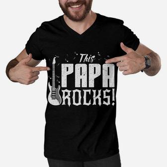 This Papa Rocks Dad Plays Guitar Player Shirt Men V-Neck Tshirt | Crazezy DE