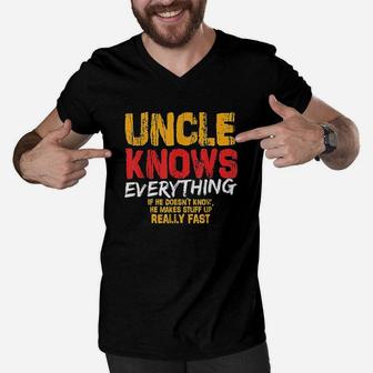 Uncle Knows Everything Funny Uncle Fathers Day Gifts Men V-Neck Tshirt | Crazezy CA