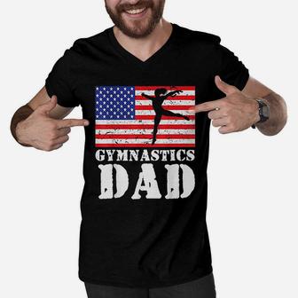 USA American Flag Gymnastics Dad Hobbie Gift Men V-Neck Tshirt - Seseable