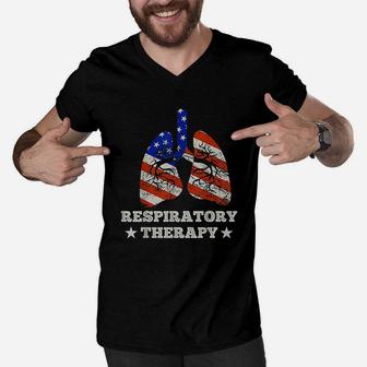 USA American Flag Respiratory Therapist Therapy Lungs Men V-Neck Tshirt - Seseable