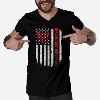 Usa Flag Best Buckin' Uncle Ever Deer Hunting Fathers Day Men V-Neck Tshirt | Crazezy CA