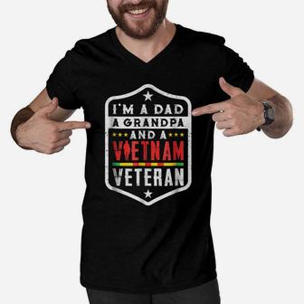 Veteran Dad Grandpa Vietnam Honorable Men V-Neck Tshirt | Crazezy