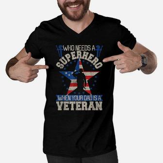 Veteran Dad Is My Super Hero Shirt Cute Gift For Fathers Day Men V-Neck Tshirt | Crazezy UK