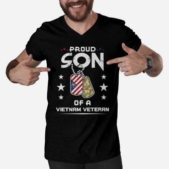 Vietnam Veteran Shirt Proud Son Dog Tag Tee Usa Men Boys Dad Men V-Neck Tshirt | Crazezy