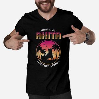 Vintage Akita Dog Dog Mom Gift Dog Dad Akita Lover Men V-Neck Tshirt | Crazezy UK