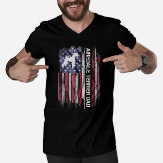 Vintage American Flag Proud Airedale Terrier Dad Silhouette Men V-Neck Tshirt | Crazezy AU