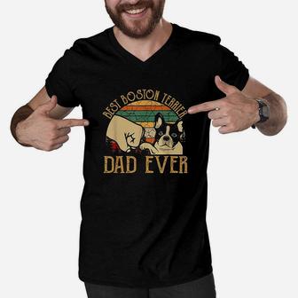 Vintage Best Boston Terrier Dad Ever Men V-Neck Tshirt | Crazezy UK