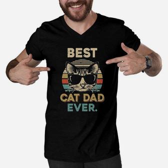 Vintage Best Cat Dad Ever Cat Daddy Father Men V-Neck Tshirt | Crazezy UK