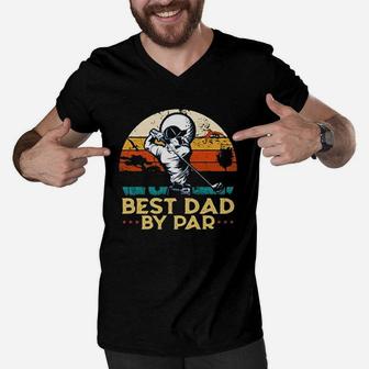 Vintage Best Dad By Par Father Day Golfing Golfers Retro Sunset Gift Men V-Neck Tshirt | Crazezy CA