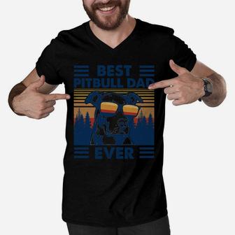 Vintage Best Pitbull Dad Ever Funny Pit Bull Dog Lovers Gift Men V-Neck Tshirt | Crazezy CA