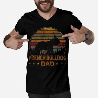 Vintage French Bulldog Dog Dad Retro Dog Father's Day Men V-Neck Tshirt | Crazezy CA