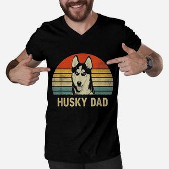 Vintage Husky Dad Fathers Day Men V-Neck Tshirt | Crazezy CA