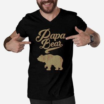 Vintage Papa Bear Dad Grandpa Father's Day Father Gift Tee Sweatshirt Men V-Neck Tshirt | Crazezy DE