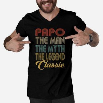 Vintage Papo The Man Myth Legend Grandpa Gift Retro Men V-Neck Tshirt | Crazezy