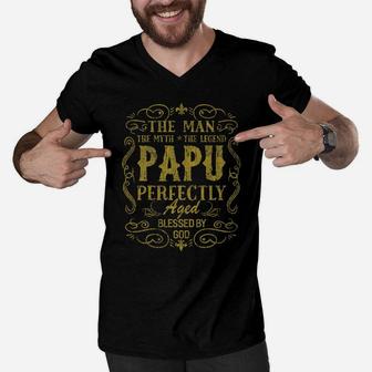 Vintage Papu The Man Myth Fathers Day Grandpa Gift For Men Men V-Neck Tshirt | Crazezy AU