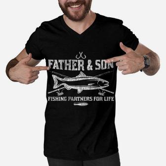 Vintage Partner For Life Father Son Dad Kid Matching Fishing Men V-Neck Tshirt | Crazezy CA
