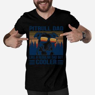 Vintage Pitbull Dad Like A Regular Dad But Cooler Funny Gift Men V-Neck Tshirt | Crazezy