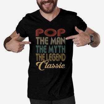 Vintage Pop The Man Myth Legend Grandpa Gift Retro Men V-Neck Tshirt | Crazezy DE